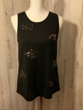 Old Navy Black Tank Top with Gold Script Accents